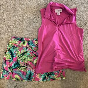 Tommy Bahama Pink Top and Tropical Golf Skort Set